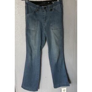 Womens One 5 One Bombshell Denim Jeans 8/29 Patch Pockets Stretch Wide Legs